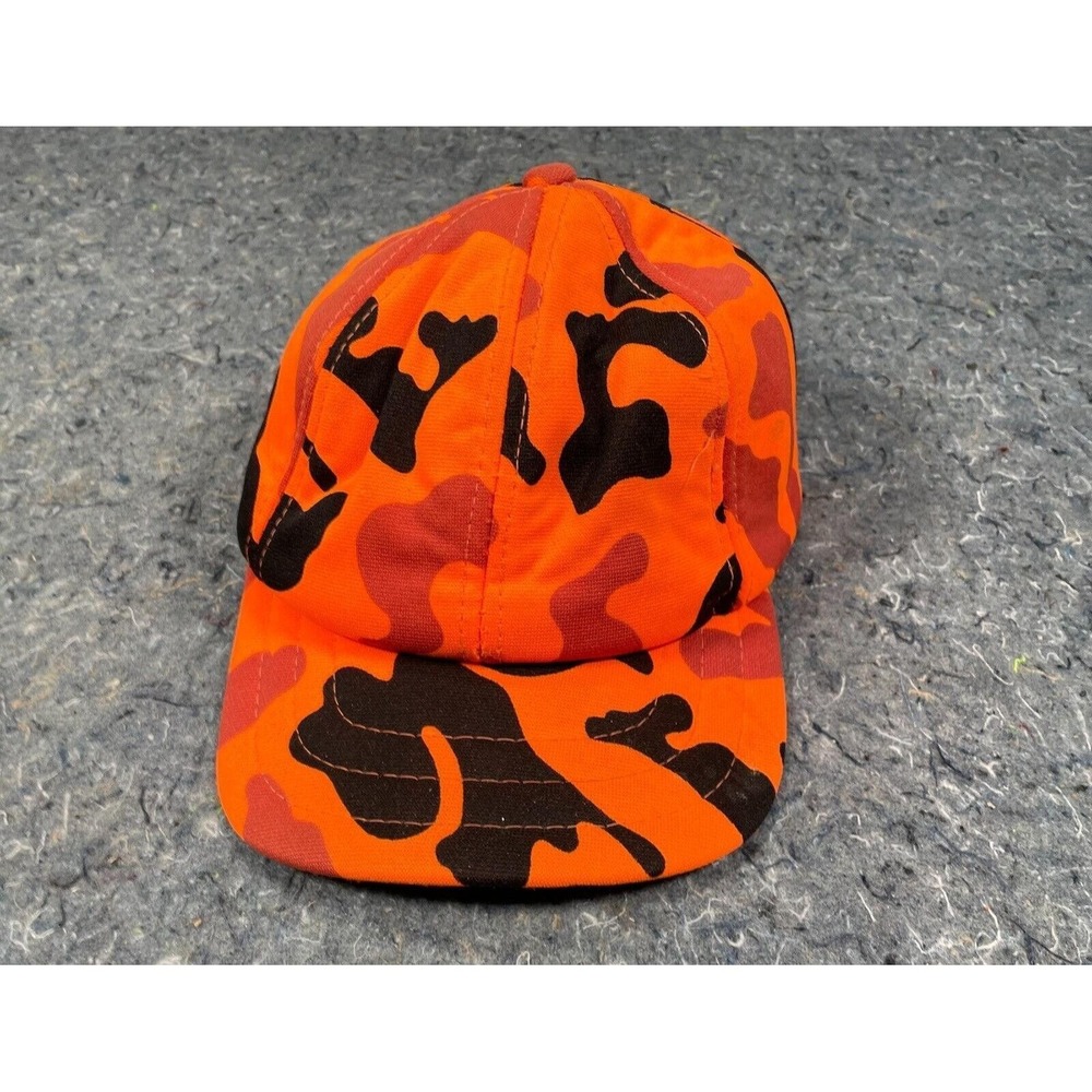 Vintage Hunting Padded Hat Blaze Orange‎ Camo Ear Flaps Mens Size Med Deer 60s